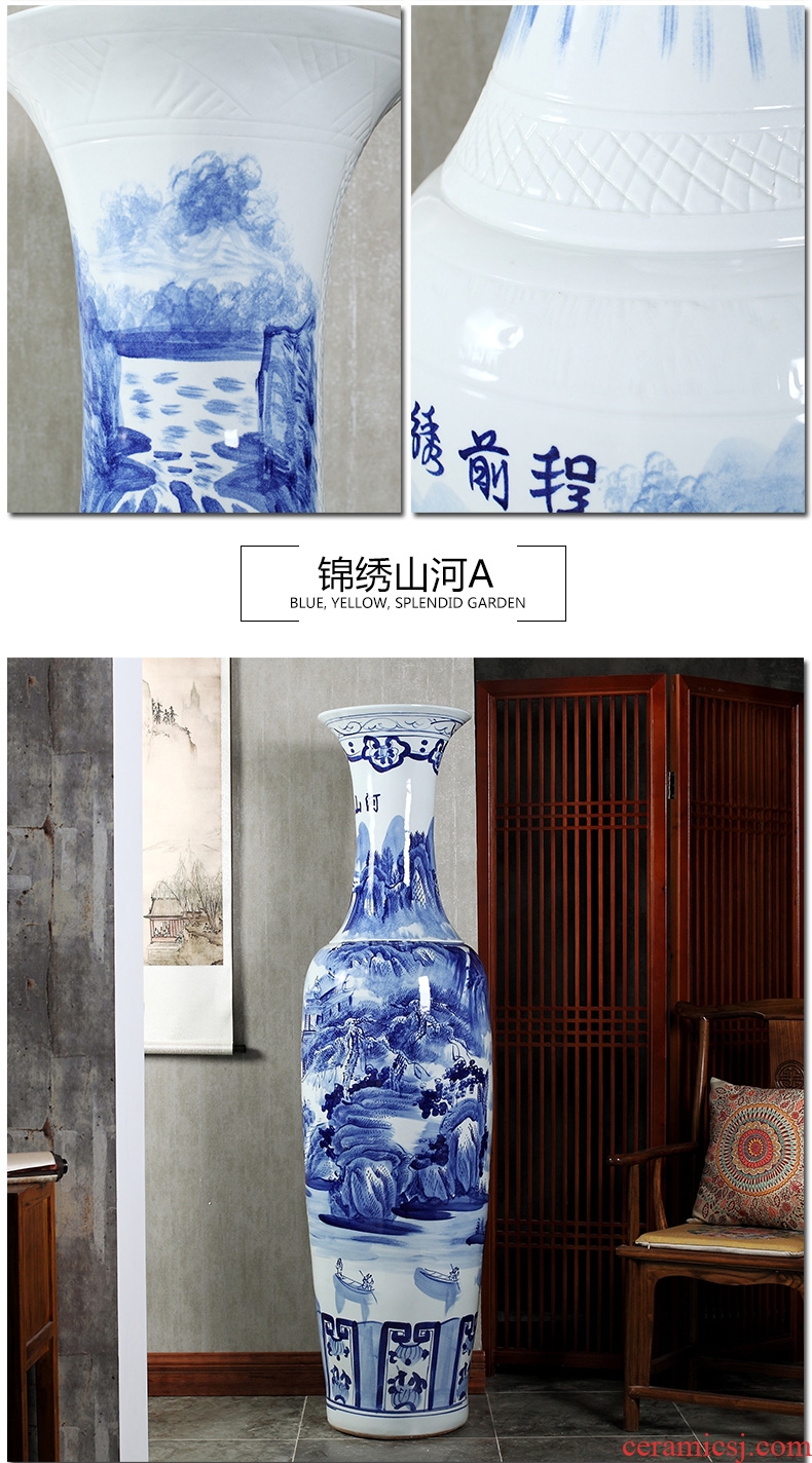 Jingdezhen ceramics super-large hand-painted hotel opening gifts sitting room adornment is placed large blue and white porcelain vase
