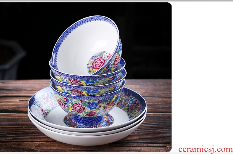 Jingdezhen porcelain bowl plates spoon suit Chinese style household bone porcelain tableware rice bowls rainbow noodle bowl deep plates scoop