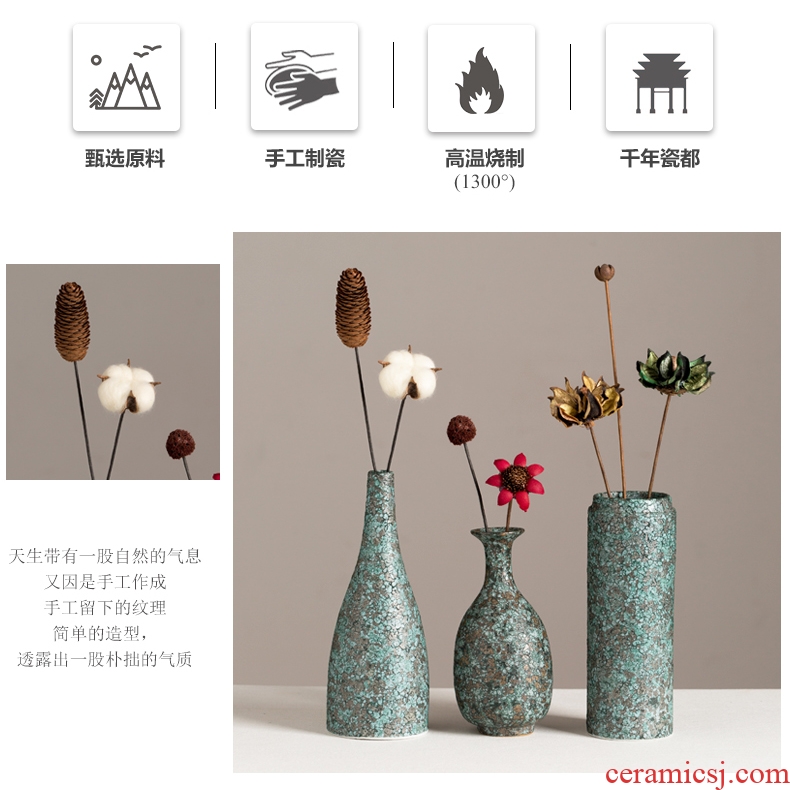 Creative ceramic dry flower vase retro imitation bronze bubble glaze flower arranging flowers sitting room table home decoration