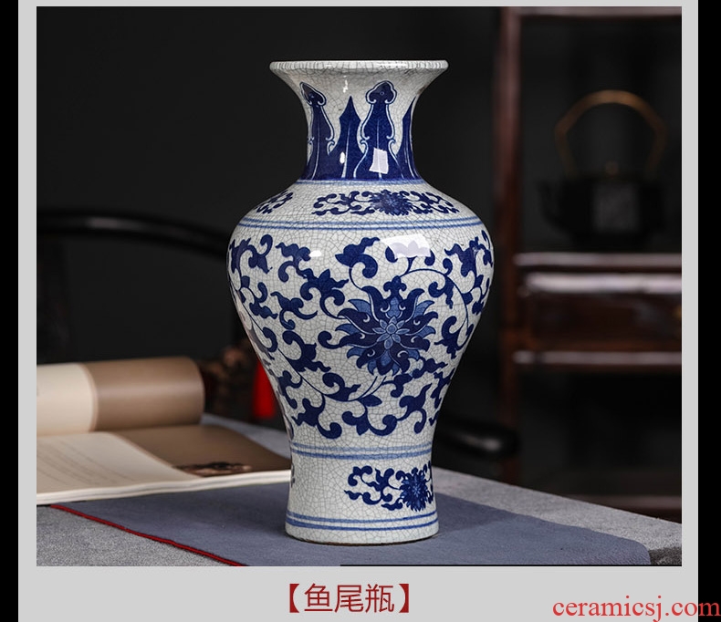 Blue and white porcelain of jingdezhen ceramics bound branch lotus bottle of new Chinese style decoration room porch flower arrangement handicraft furnishing articles