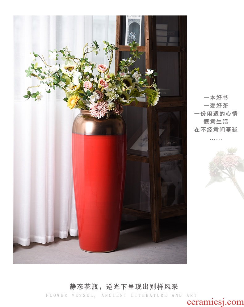 Jingdezhen ceramic floor big vase Chinese style Chinese red flower arrangement sitting room place hotel villa decoration