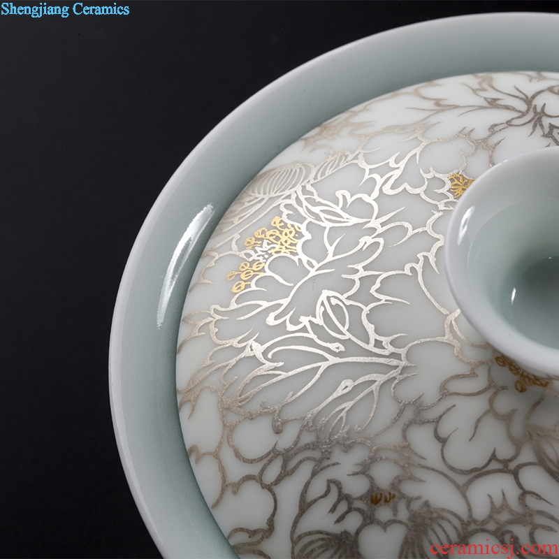 JingDe clouds in the element of hand-painted paint white porcelain tea set ceramic craftsmen kung fu tea tureen of a complete set of tea sets