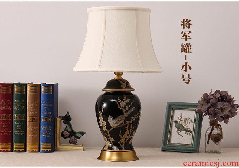 Desk lamp of bedroom the head of a bed lamp new Chinese American sitting room of Europe type restoring ancient ways rural black flowers and birds all copper ceramic desk lamp