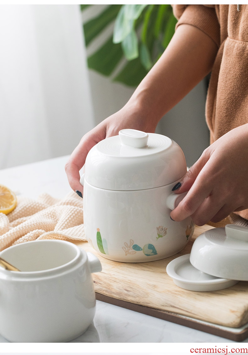 Bird's nest stew water 1-2 with ceramic double stew with cover small Chinese creative individual to offer them steamed steamed egg