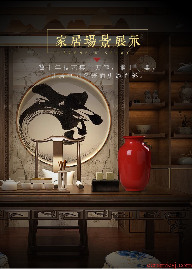Jingdezhen ceramics red porcelain vase flower arranging furnishing articles home wine cabinet TV ark type sitting room adornment
