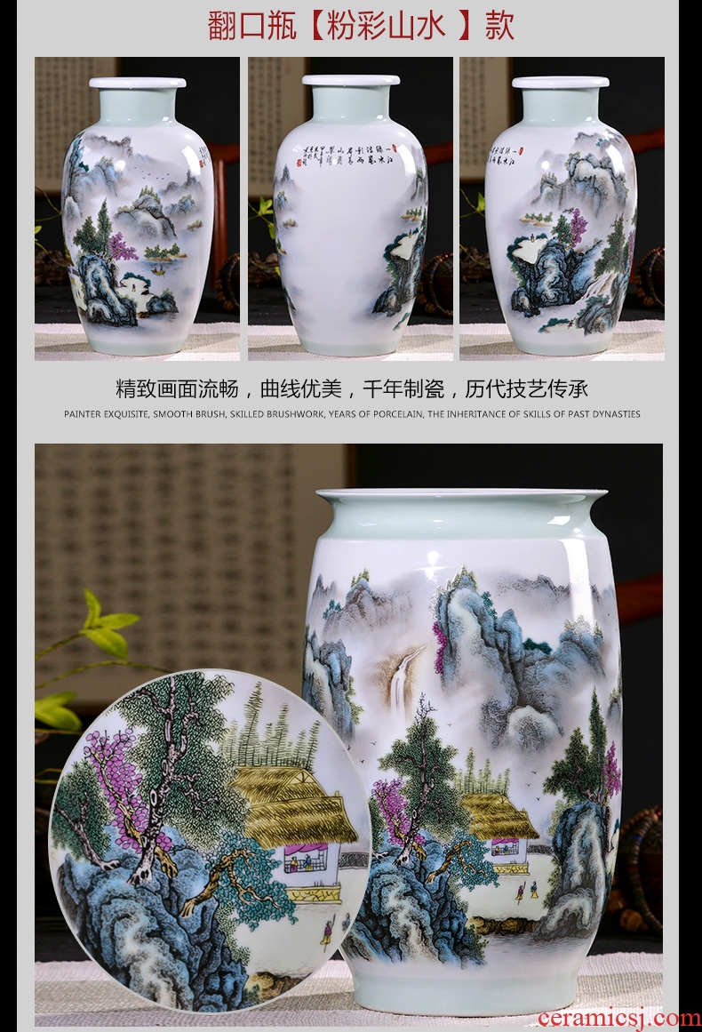 Jingdezhen ceramic vase furnishing articles flower arranging dried flowers pastel landscape painting Chinese style household adornment bedroom living room