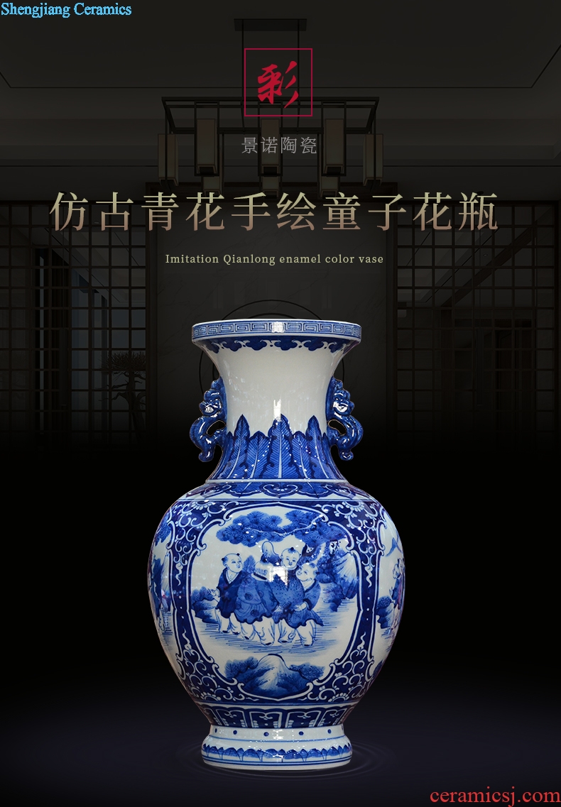 Jingdezhen ceramics imitation qing qianlong hand-painted lad of blue and white porcelain vases, new Chinese style sitting room adornment is placed