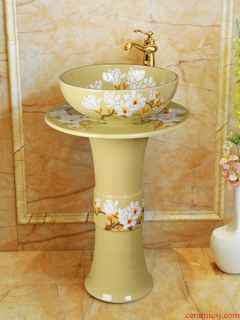 JingYanZhu type lavatory jingdezhen ceramic basin one-piece art pillar lavabo vertical landing platform