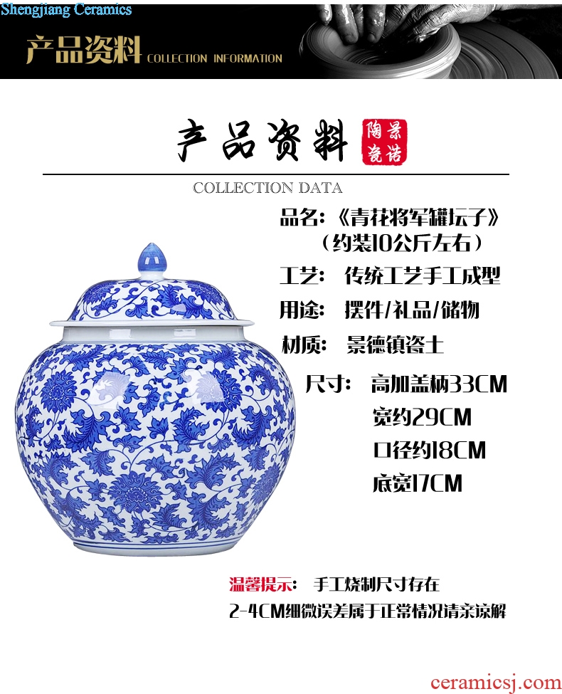 Blue and white porcelain of jingdezhen ceramics bound lotus flower general large jar jar storage tank pickled decoration furnishing articles