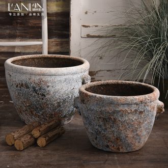 Ceramic antique VAT coarse pottery handmade head big flowerpot tank floor furnishing articles courtyard garden bucket basin to plant trees