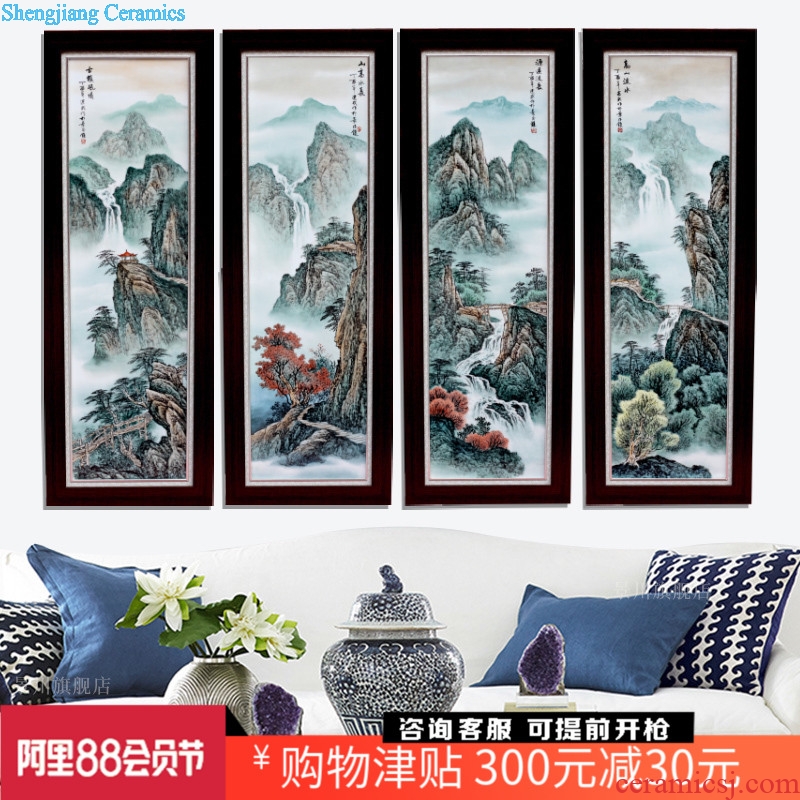 Jingdezhen ceramic painting hand-painted porcelain plate painting landscapes four screen adornment home sitting room sofa background wall hangs a picture
