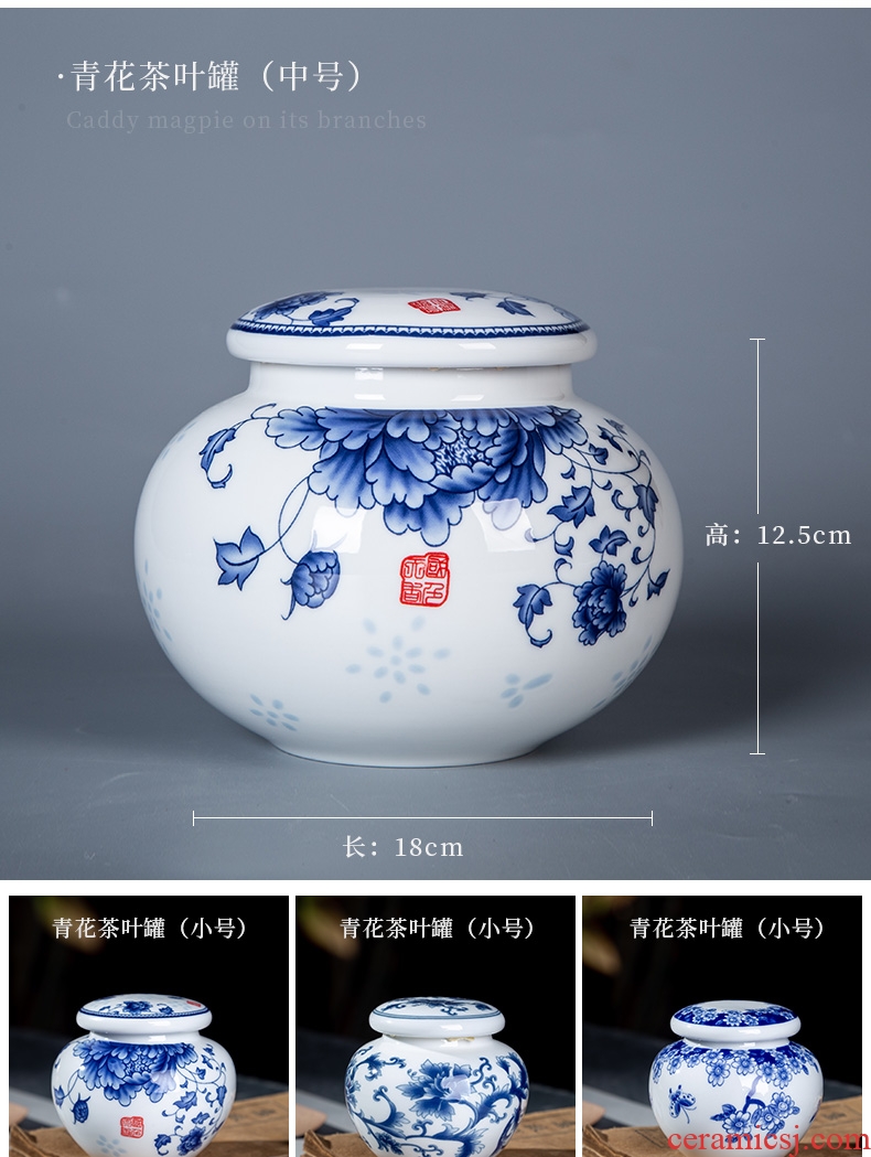 Number, jingdezhen ceramic medium caddy POTS sealed drum high-white porcelain jar of blue and white porcelain storage tanks
