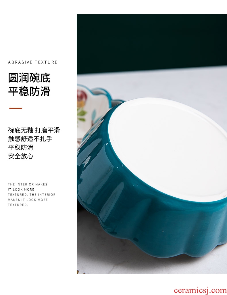 Japanese creative household a single large fruit salad bowl and lovely young girl heart students ceramic tableware rainbow noodle bowl bowl