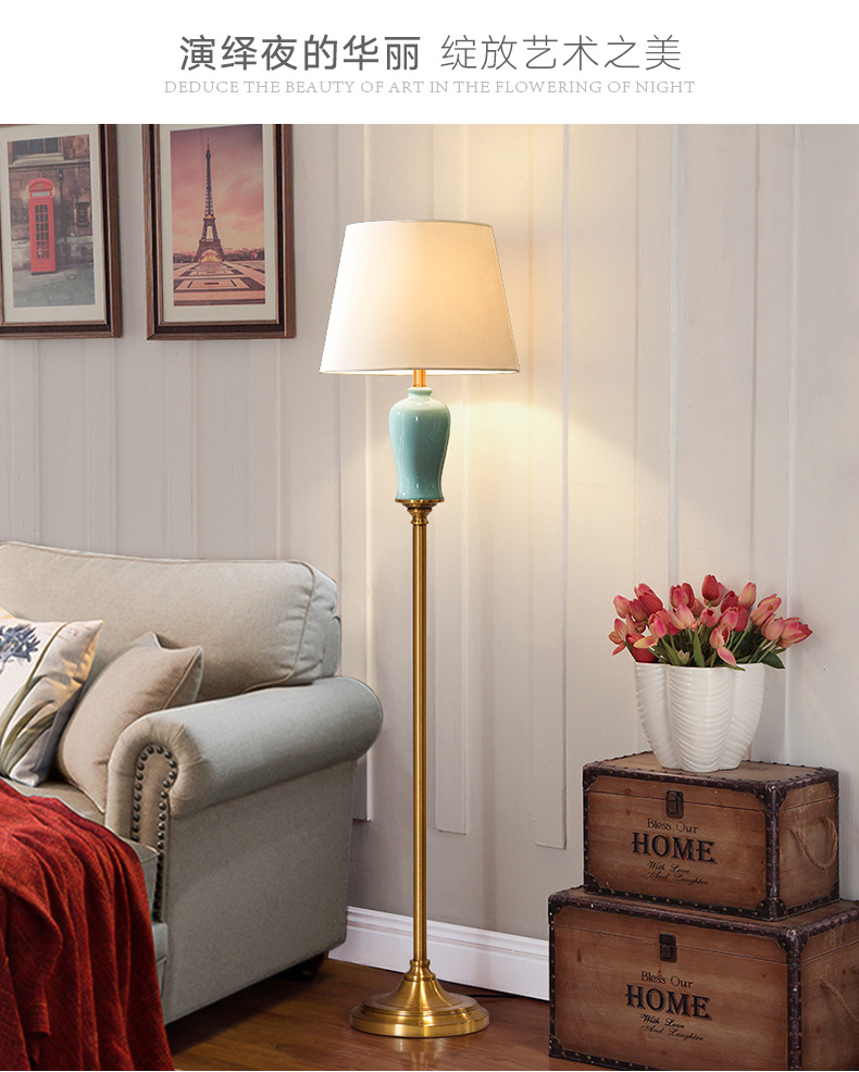 Contracted and contemporary American ceramic floor lamp light sitting room bedroom study luxury north Europe type vertical desk lamp of the head of a bed lamp