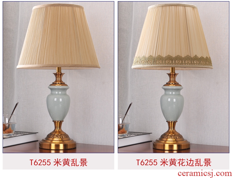 American ceramic lamp of the head of a bed bedroom light sweet romance contracted and modern luxury home warm light remote control decoration