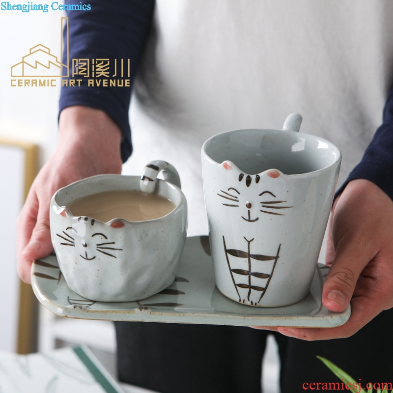 Creative Japanese ceramic mug of coffee cup with content disc coarse pottery hand-drawn cartoon cup a birthday present