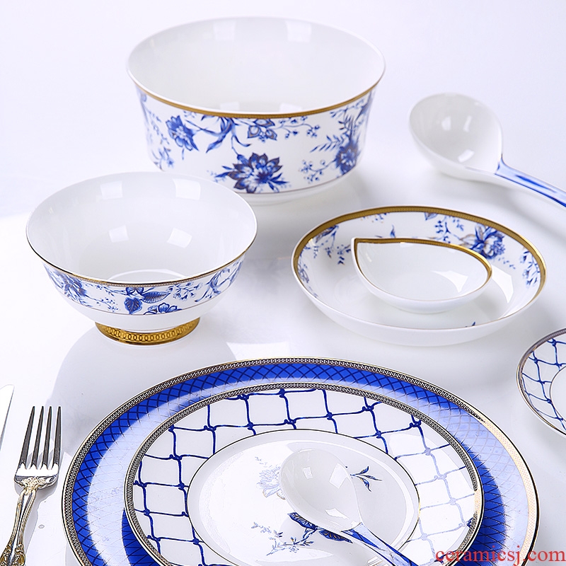 New Chinese blue and white porcelain bowls suit tangshan high-grade bone porcelain tableware ceramic dishes dishes suit household Chinese wind