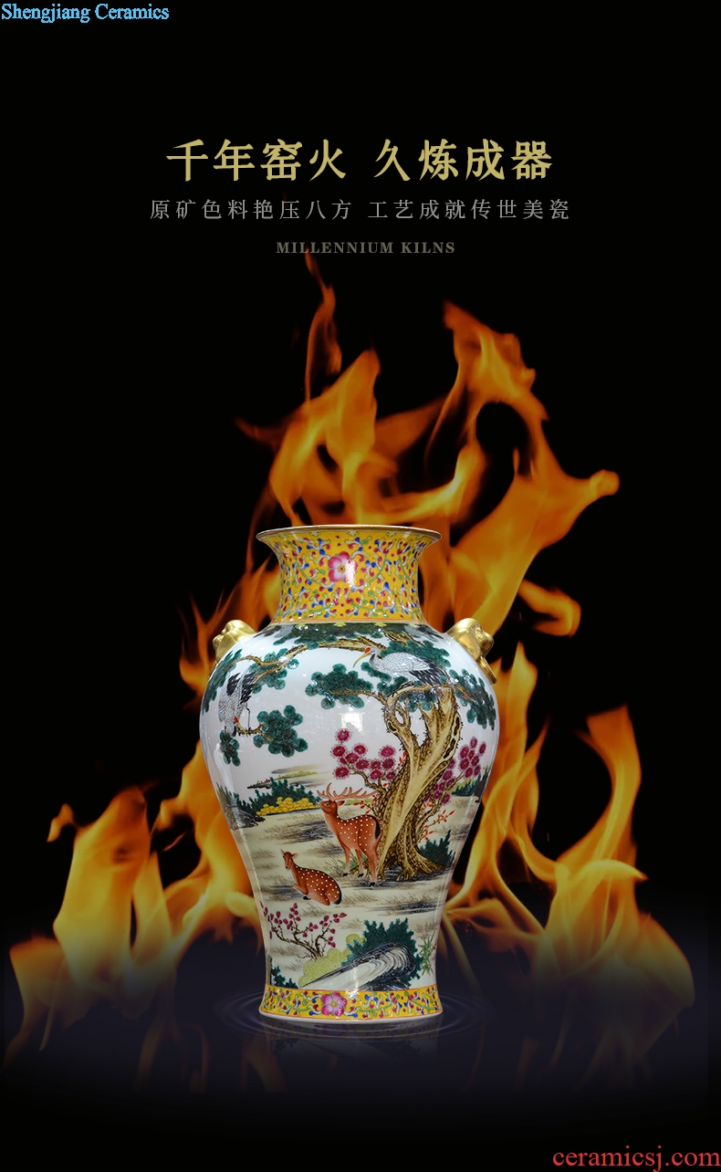 Jingdezhen ceramics archaize qing qianlong enamel colour loose deer vase Chinese crafts are sitting room