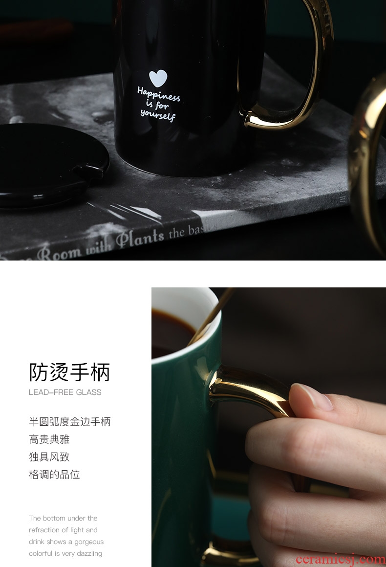Glass ceramic creative personality trend mark cup couples a Scandinavian ins coffee cup drink cup with a spoon