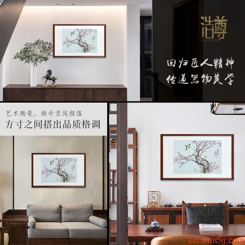 Jingdezhen ceramic new Chinese hand-painted pastel plum flower bird porcelain plate background of mural painting the sitting room porch hang a picture