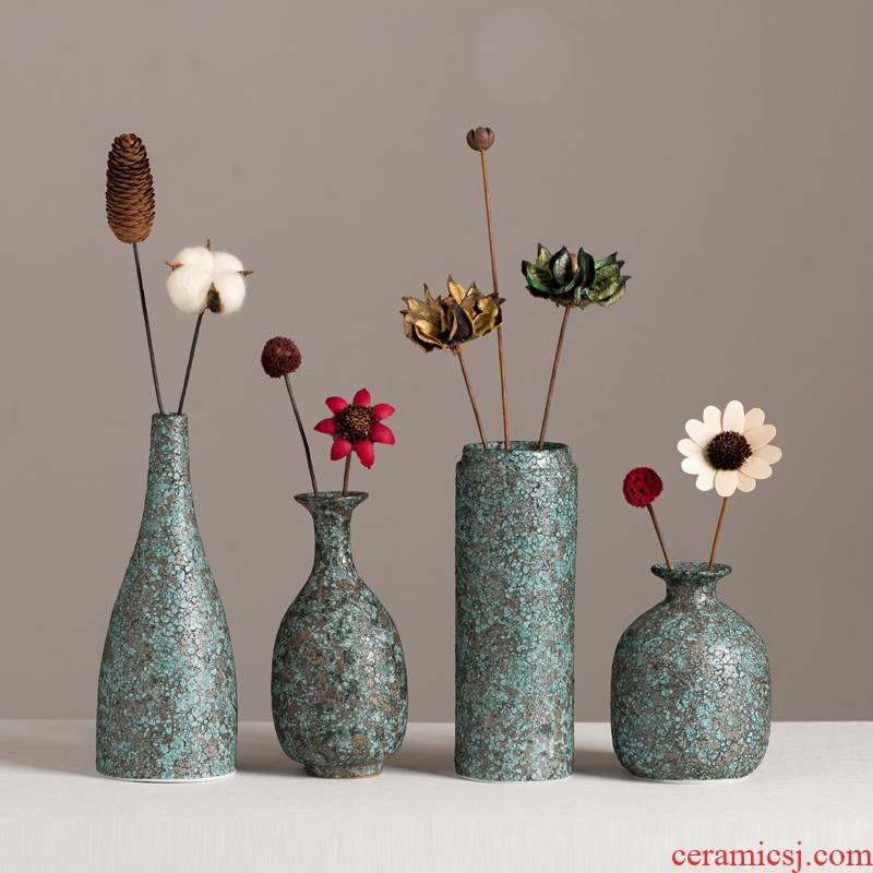 Creative ceramic dry flower vase retro imitation bronze bubble glaze flower arranging flowers sitting room table home decoration