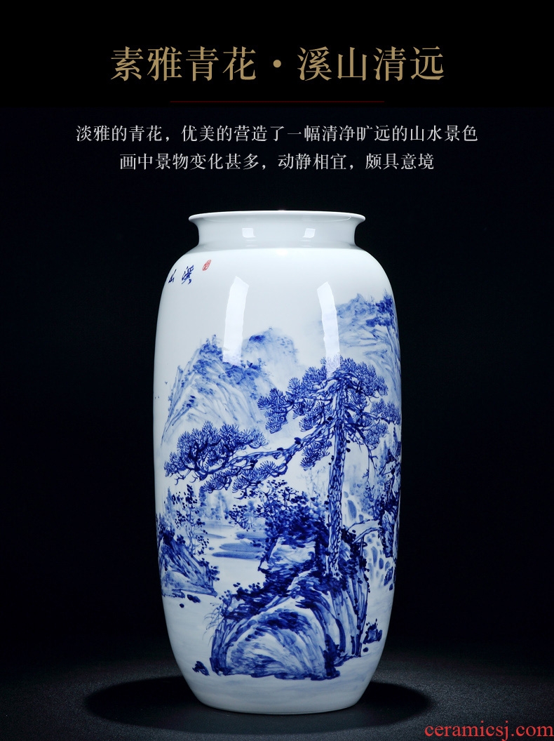 Jingdezhen hand-painted large antique blue and white porcelain vase landscape furnishing articles Chinese style decorates sitting room porch ceramic arts and crafts