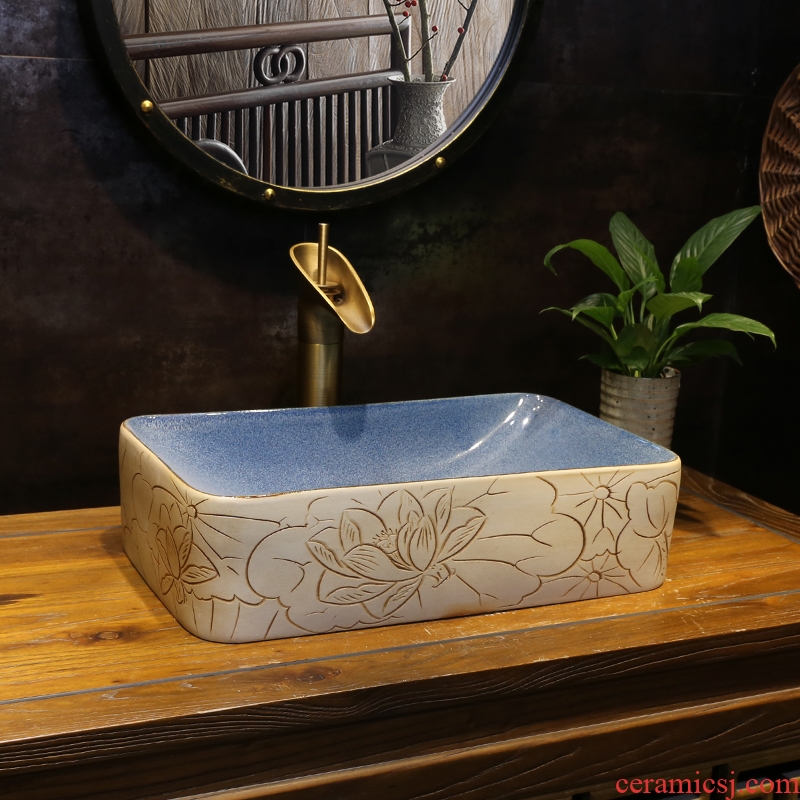 JingYan art on the Chinese lotus basin rectangle ceramic lavatory household toilet lavabo small sizes