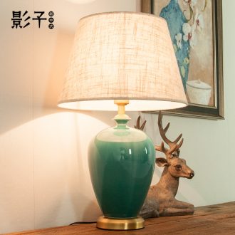 Ceramic lamp bedroom berth lamp light the luxury of modern American new Chinese style restoring ancient ways is green sweet full copper lamps and lanterns