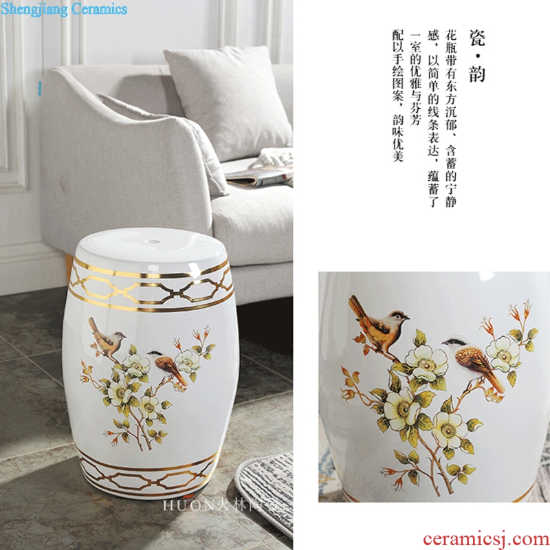 American painting of flowers and ceramic drum stool jingdezhen porcelain pier porcelain stool cold pier in shoes stool guzheng stool stool light luxury furnishing articles