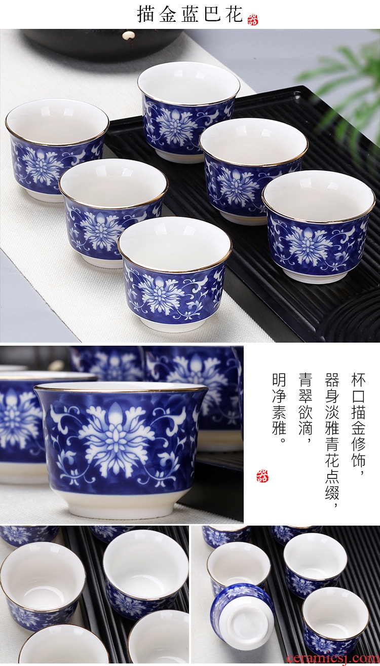 Leopard lam kung fu small ceramic cups of tea light bowl tea master sample tea cup purple sand cup tea of blue and white porcelain