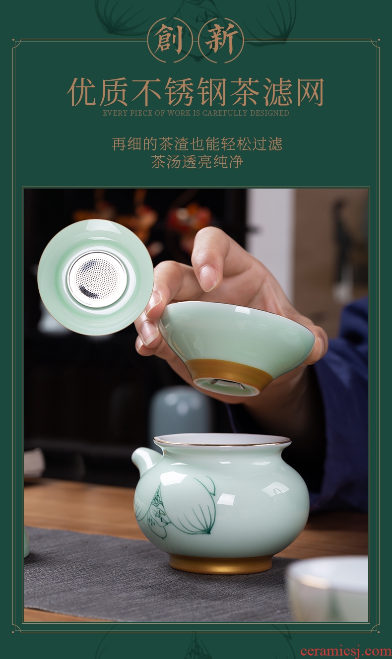 Jingdezhen, hand-painted kung fu tea set suit household whole contracted tureen tea cups ceramic teapot