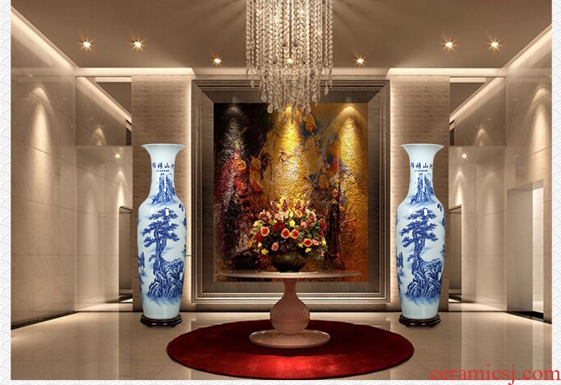 Jingdezhen ceramics of large blue and white porcelain vase, flower arrangement of Chinese style living room office decoration place hotel