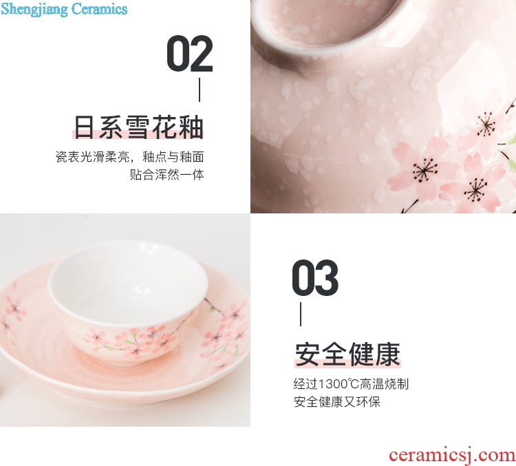 Ijarl million jia Japanese under the glaze color hand-painted sakura snow covered 18 times household ceramic dish plate tableware suit