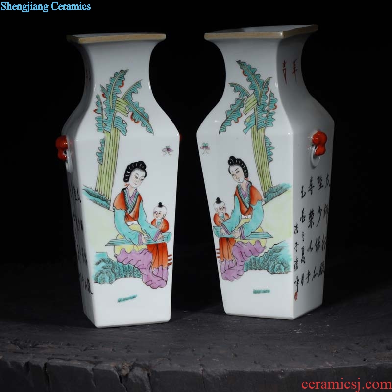 Jingdezhen hand-drawn square porcelain vases red lion lion imitation porcelain vases, the lion of the republic of China vase