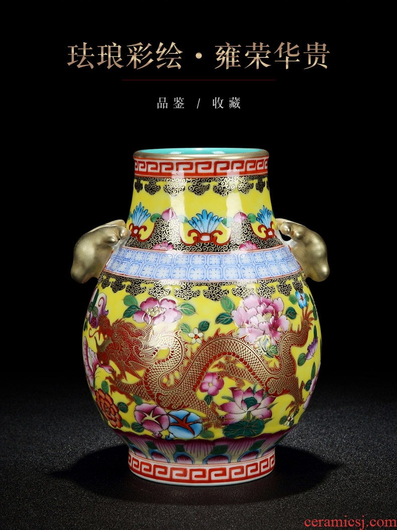 Jingdezhen ceramics archaize qing qianlong colored enamel hand-painted vases with the Chinese style living room handicraft furnishing articles