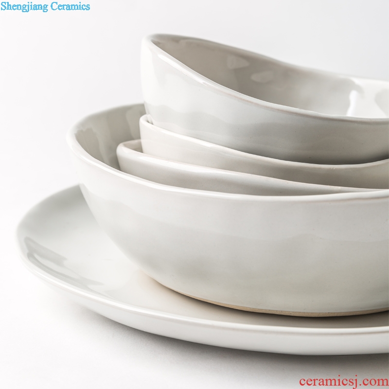 Ijarl ceramic tableware household irregular flat dish plate steak plate dumplings plate of noodles soup bowl mugs