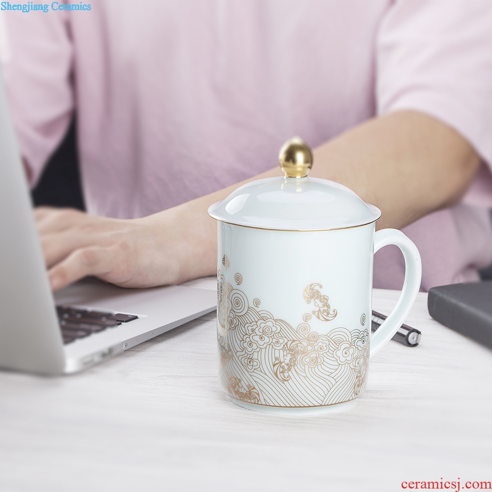 Jingdezhen office cup ceramic cup with cover the boss meeting business glass tea cup custom logo