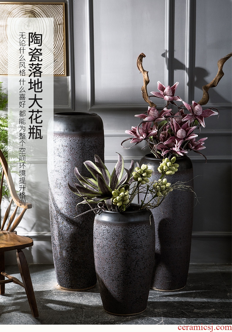 Ceramic heavy ground vase jingdezhen hotel lobby furnishing articles furnishing articles pottery flower arranging device villa mock up room