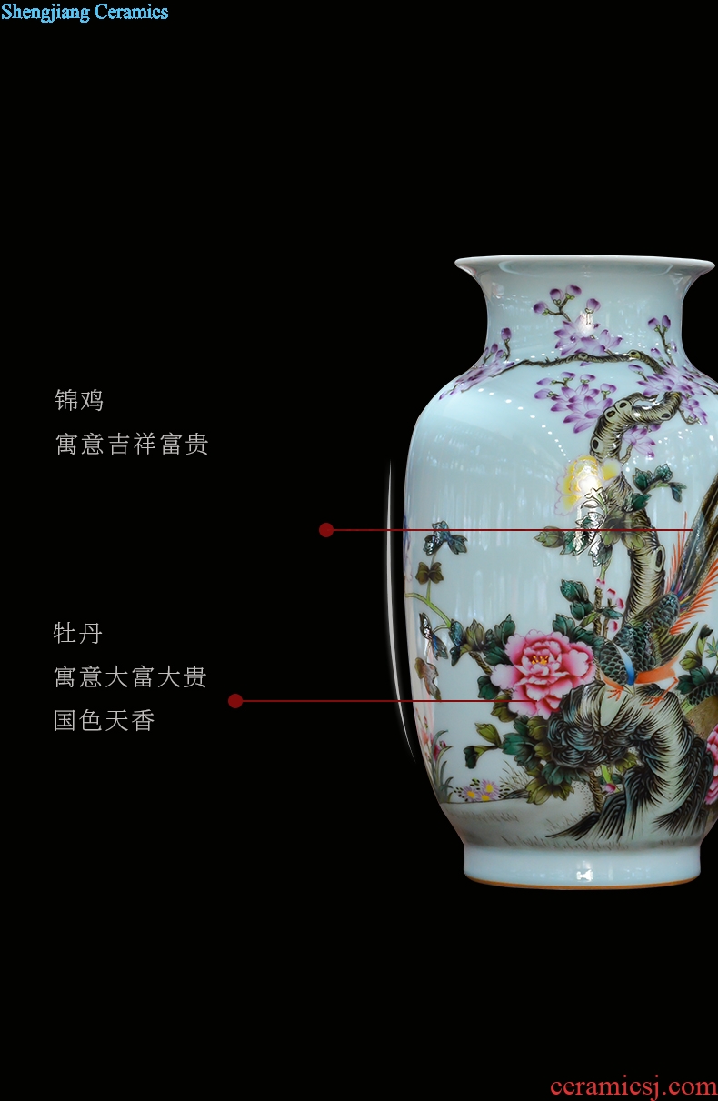 Jingdezhen ceramics imitation qing qianlong hand-painted golden pheasant peony vases, new Chinese style living room decorations furnishing articles