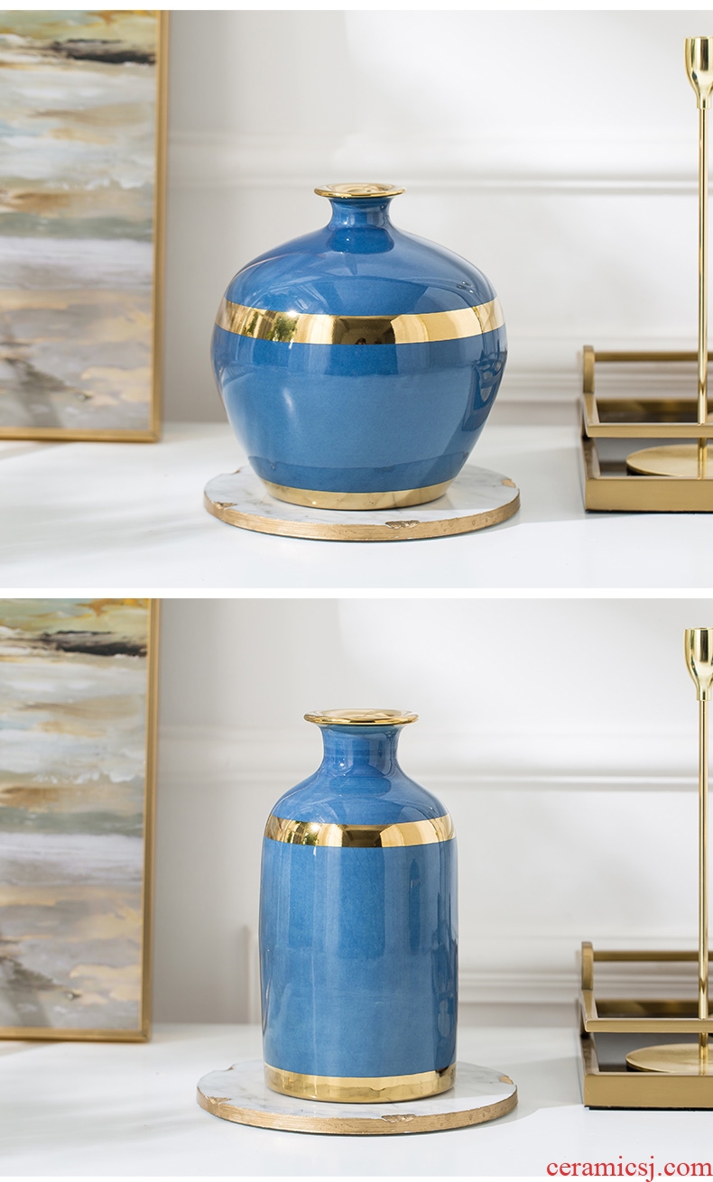European contracted sitting room creative flower arranging furnishing articles home decoration ceramic dry flower vase floral decoration blue vase