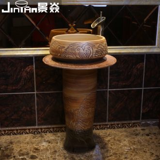 JingYan carving pillar basin ceramic lavatory basin vertical column type restoring ancient ways the sink basin of archaize one-piece column