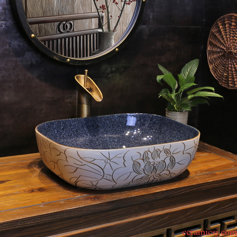 JingYan new Chinese lotus flower art on the stage basin bathroom ceramic lavatory household table plate lavabo single basin