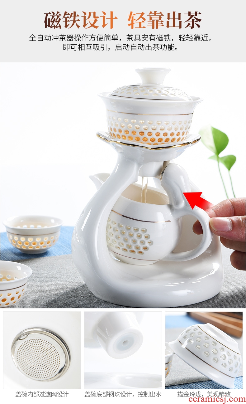 Beauty cabinet semi automatic lazy people make tea implement modern household utensils suit stone mill ceramic teapot kung fu tea cups