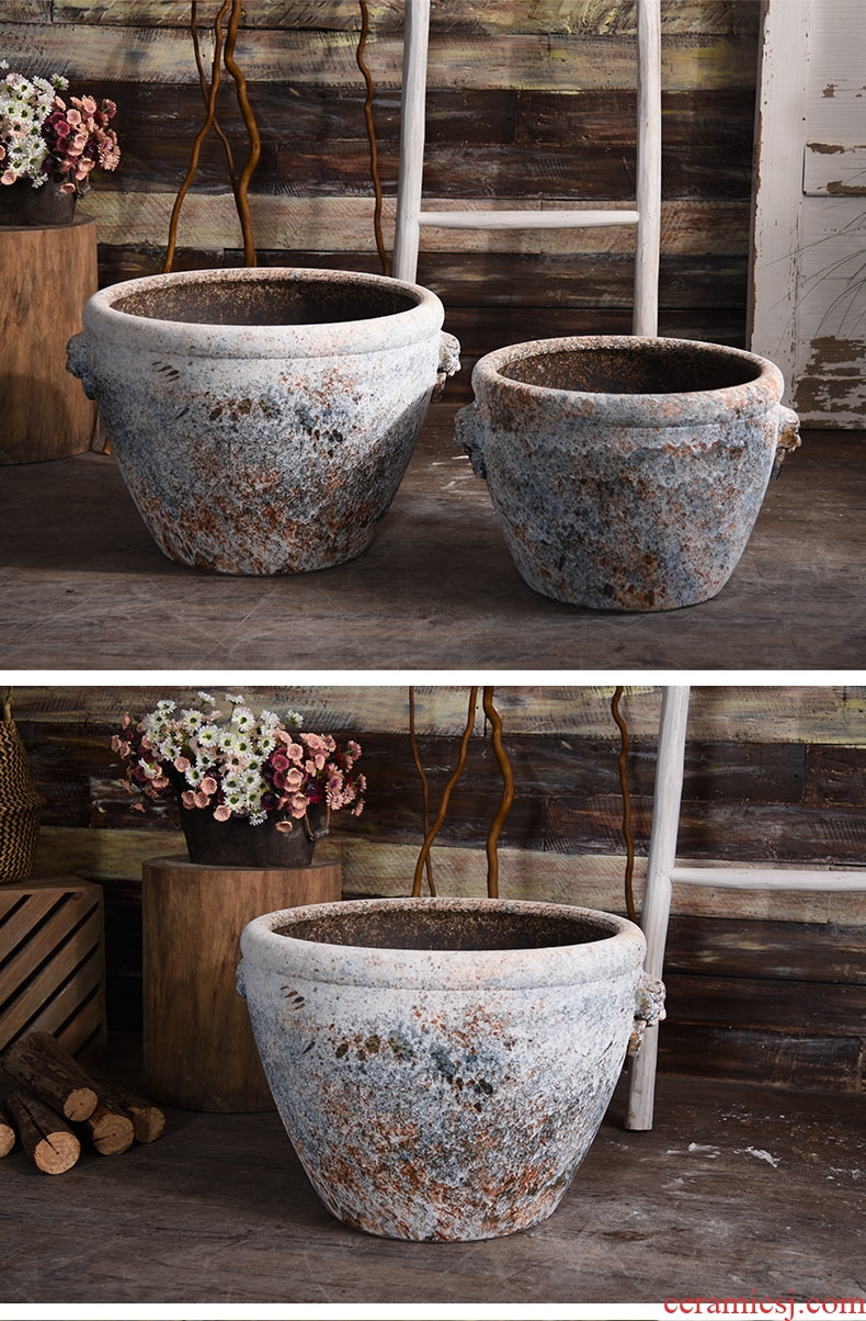 Ceramic antique VAT coarse pottery handmade head big flowerpot tank floor furnishing articles courtyard garden bucket basin to plant trees