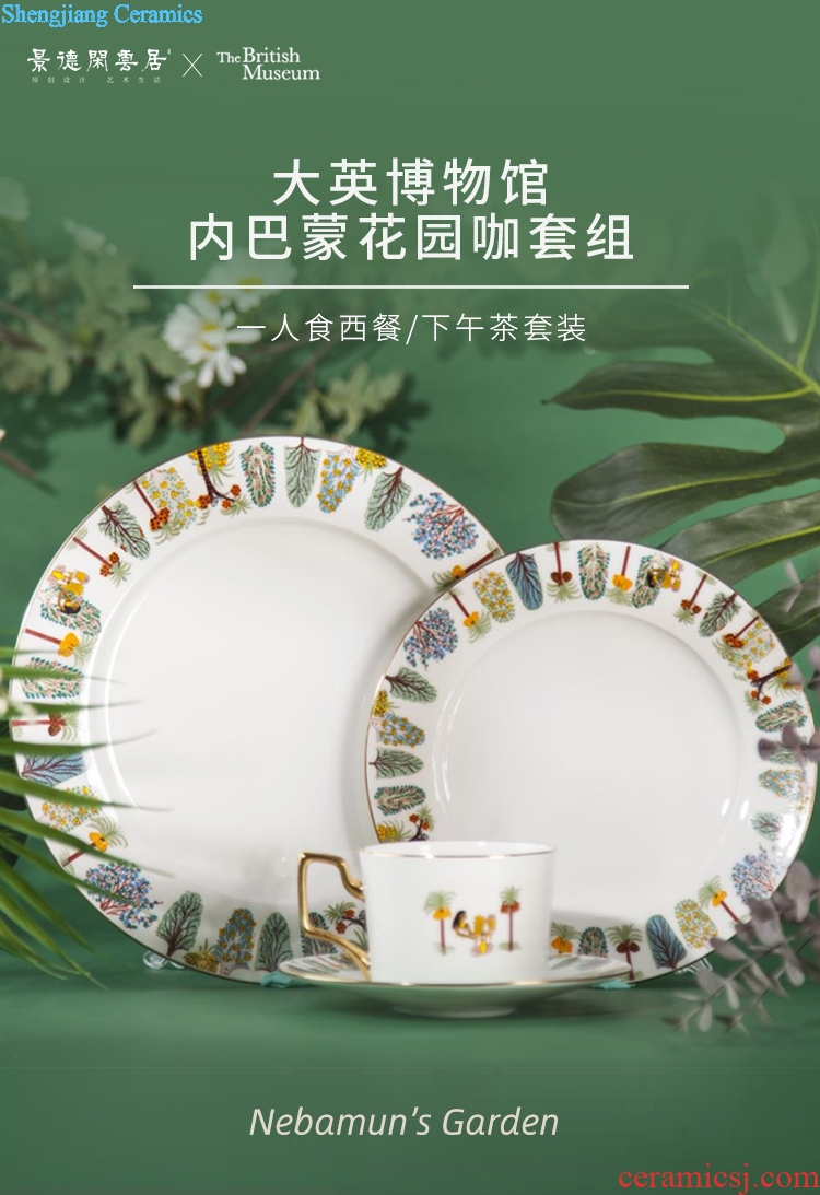 The British museum cooperation bone porcelain Italian small european-style luxury ceramic coffee cup breakfast food tableware suit one person