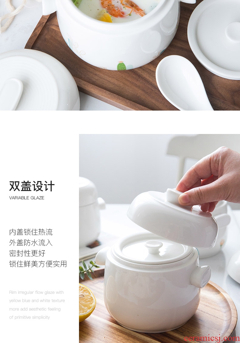 Bird's nest stew water 1-2 with ceramic double stew with cover small Chinese creative individual to offer them steamed steamed egg