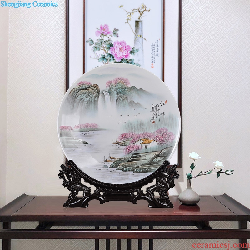 Jingdezhen ceramic hang dish of new Chinese style decoration plate hand-painted sitting room porch sitting plate decoration handicraft furnishing articles
