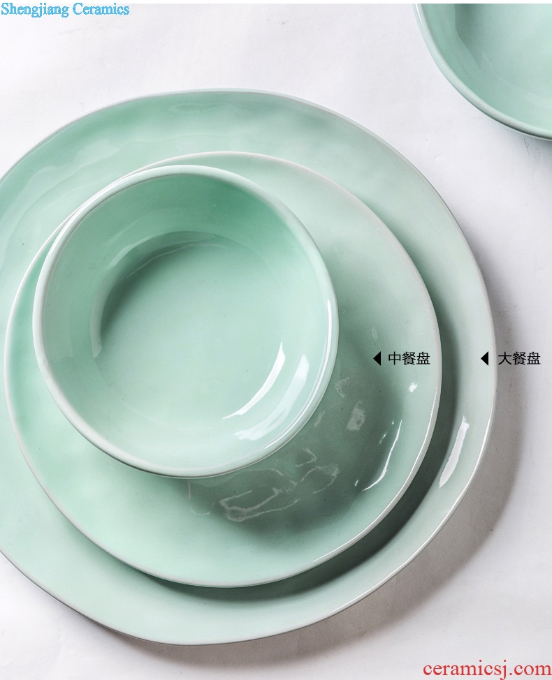 Ijarl ceramic tableware suit creative household steak disc dumplings plate flat dish plate of noodles soup bowl mugs