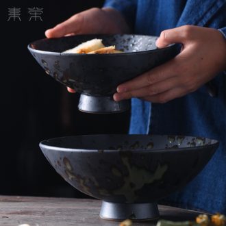 Japanese rainbow noodle bowl tall bowl of fruit salad bowl ceramic bowl domestic large restoring ancient ways round dish bowl hat to bowl