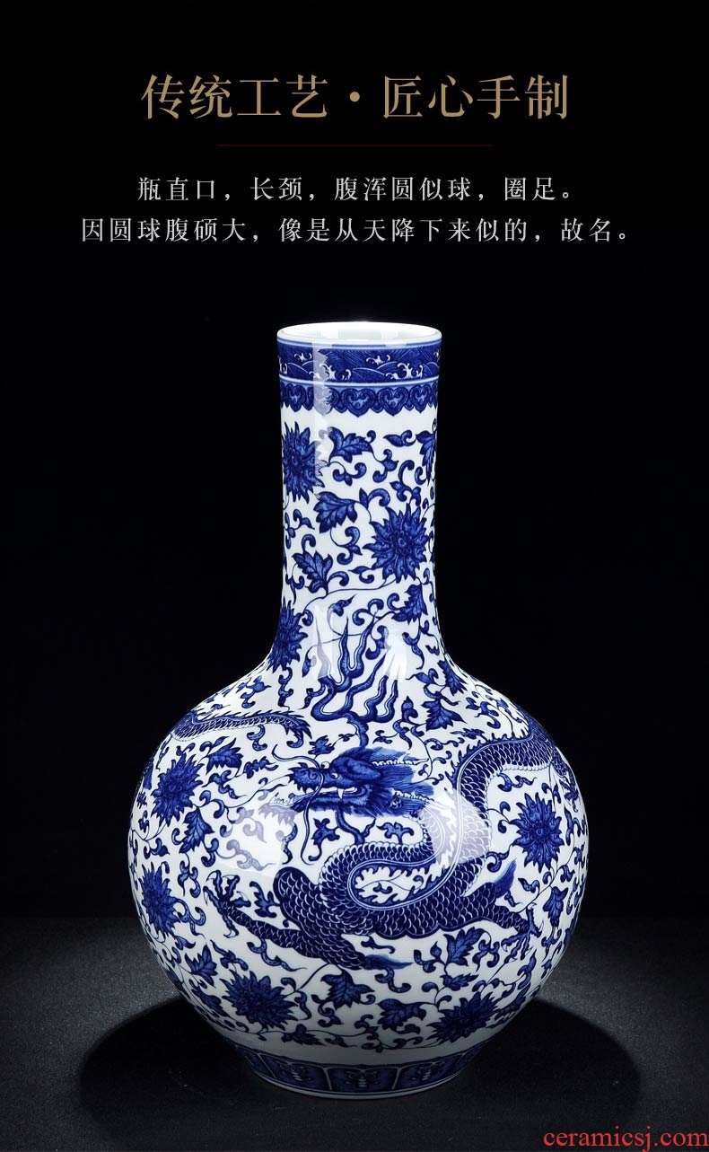 Jingdezhen ceramic blue and white porcelain vase furnishing articles archaize tree flower arranging rich ancient frame home decoration in the living room